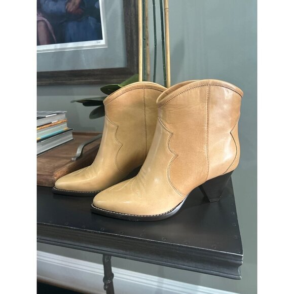 Isabel Marant Darizo Leather Western Booties Natural Tan Womens Size 37 - Picture 7 of 15